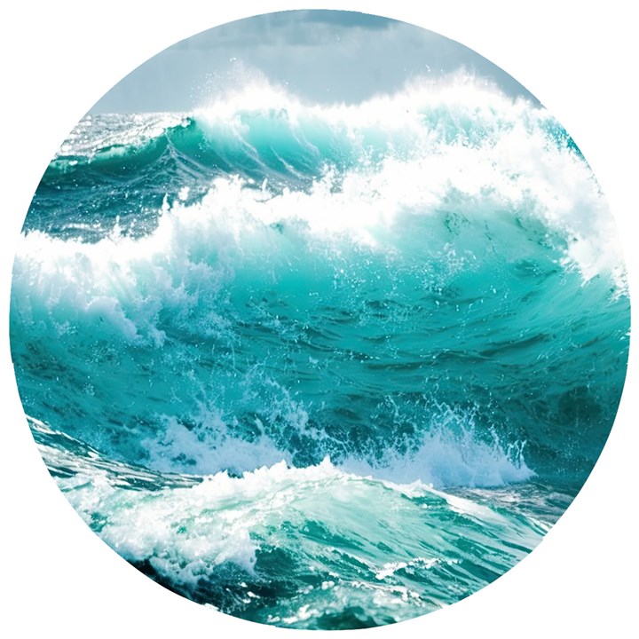 Ai Generated Waves Ocean Sea Tsunami Nautical Blue Sea Wooden Puzzle Round