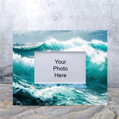 Ai Generated Waves Ocean Sea Tsunami Nautical Blue Sea White Tabletop Photo Frame 4 x6  by Ravend