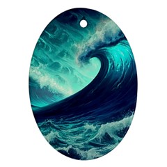 Ai Generated Waves Ocean Sea Tsunami Nautical Fantasy Ornament (oval)