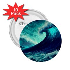 Ai Generated Waves Ocean Sea Tsunami Nautical Fantasy 2 25  Buttons (10 Pack)  by Ravend