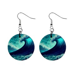 Ai Generated Waves Ocean Sea Tsunami Nautical Fantasy Mini Button Earrings by Ravend