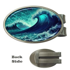 Ai Generated Waves Ocean Sea Tsunami Nautical Fantasy Money Clips (oval)  by Ravend