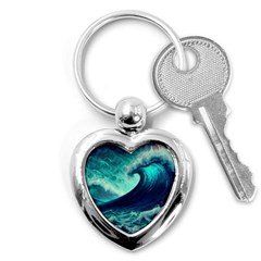 Ai Generated Waves Ocean Sea Tsunami Nautical Fantasy Key Chain (heart) by Ravend