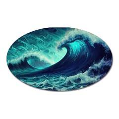 Ai Generated Waves Ocean Sea Tsunami Nautical Fantasy Oval Magnet by Ravend