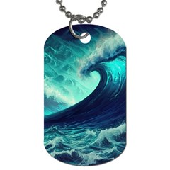 Ai Generated Waves Ocean Sea Tsunami Nautical Fantasy Dog Tag (one Side) by Ravend