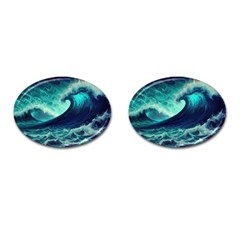 Ai Generated Waves Ocean Sea Tsunami Nautical Fantasy Cufflinks (oval) by Ravend