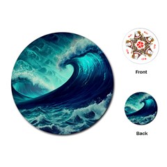 Ai Generated Waves Ocean Sea Tsunami Nautical Fantasy Playing Cards Single Design (round) by Ravend