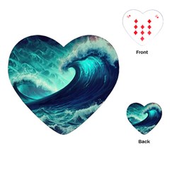 Ai Generated Waves Ocean Sea Tsunami Nautical Fantasy Playing Cards Single Design (heart) by Ravend