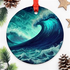 Ai Generated Waves Ocean Sea Tsunami Nautical Fantasy Round Ornament (two Sides) by Ravend