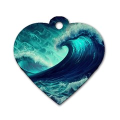 Ai Generated Waves Ocean Sea Tsunami Nautical Fantasy Dog Tag Heart (two Sides) by Ravend