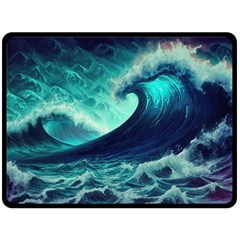 Ai Generated Waves Ocean Sea Tsunami Nautical Fantasy One Side Fleece Blanket (large) by Ravend