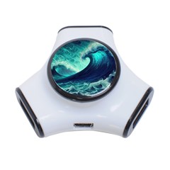 Ai Generated Waves Ocean Sea Tsunami Nautical Fantasy 3-port Usb Hub by Ravend