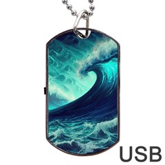 Ai Generated Waves Ocean Sea Tsunami Nautical Fantasy Dog Tag Usb Flash (one Side) by Ravend