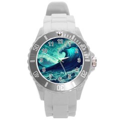 Ai Generated Waves Ocean Sea Tsunami Nautical Fantasy Round Plastic Sport Watch (l) by Ravend