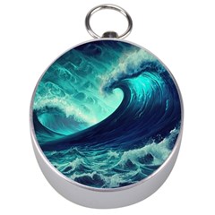 Ai Generated Waves Ocean Sea Tsunami Nautical Fantasy Silver Compasses by Ravend