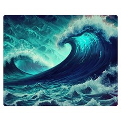 Ai Generated Waves Ocean Sea Tsunami Nautical Fantasy Premium Plush Fleece Blanket (medium) by Ravend