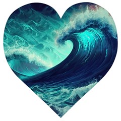 Ai Generated Waves Ocean Sea Tsunami Nautical Fantasy Wooden Puzzle Heart by Ravend