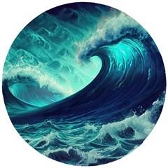 Ai Generated Waves Ocean Sea Tsunami Nautical Fantasy Wooden Puzzle Round by Ravend