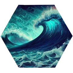 Ai Generated Waves Ocean Sea Tsunami Nautical Fantasy Wooden Puzzle Hexagon by Ravend