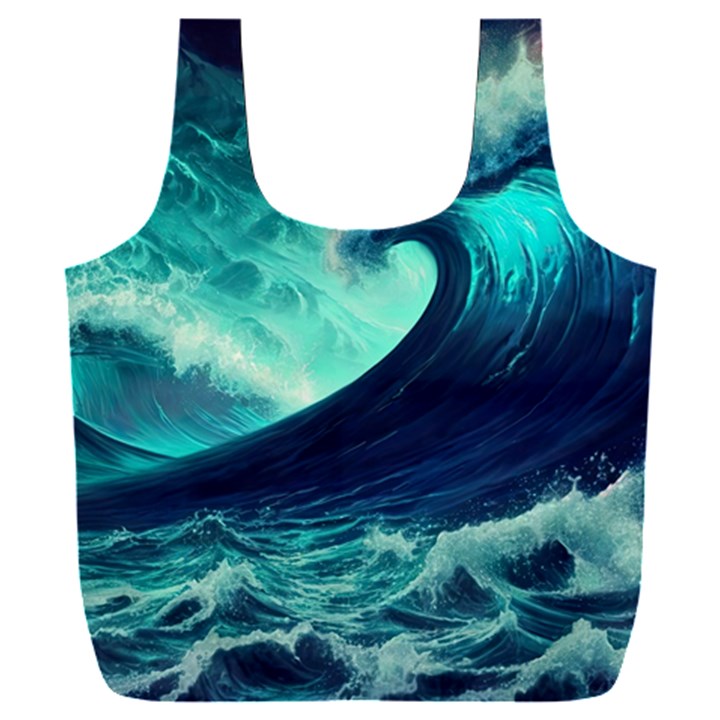 Ai Generated Waves Ocean Sea Tsunami Nautical Fantasy Full Print Recycle Bag (XXL)