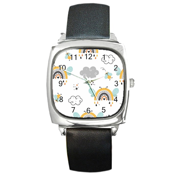 Art Pattern Design Wallpaper Background Print Square Metal Watch