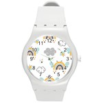 Art Pattern Design Wallpaper Background Print Round Plastic Sport Watch (M) Front