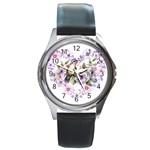 Hummingbird in floral heart Round Metal Watch Front