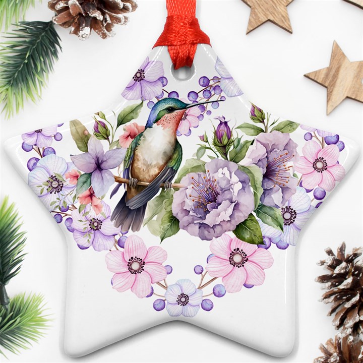 Hummingbird in floral heart Ornament (Star)