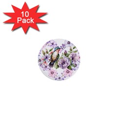 Hummingbird In Floral Heart 1  Mini Buttons (10 Pack)  by augustinet