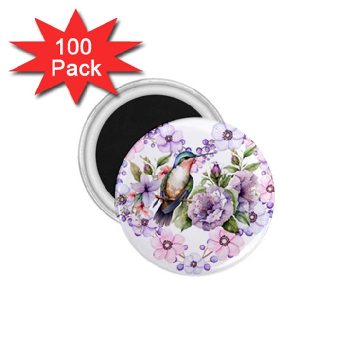 Hummingbird in floral heart 1.75  Magnets (100 pack) 