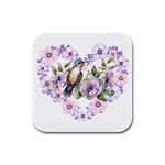 Hummingbird in floral heart Rubber Square Coaster (4 pack) Front