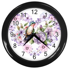 Hummingbird In Floral Heart Wall Clock (black) by augustinet