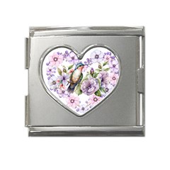 Hummingbird In Floral Heart Mega Link Heart Italian Charm (18mm) by augustinet