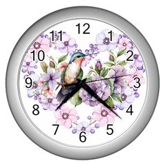 Hummingbird In Floral Heart Wall Clock (silver) by augustinet