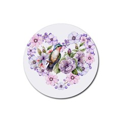 Hummingbird In Floral Heart Rubber Round Coaster (4 Pack) by augustinet