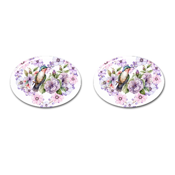 Hummingbird in floral heart Cufflinks (Oval)