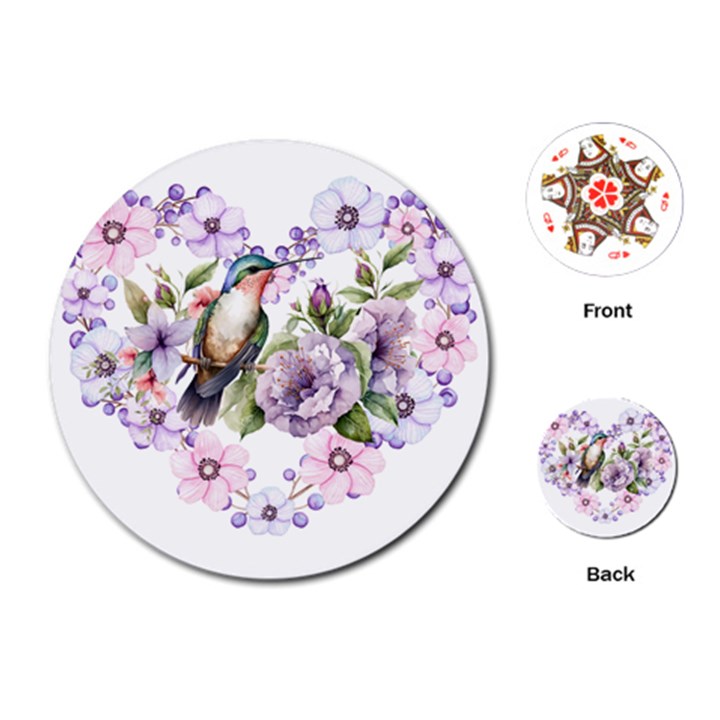 Hummingbird in floral heart Playing Cards Single Design (Round)