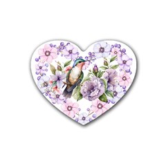 Hummingbird In Floral Heart Rubber Coaster (heart) by augustinet