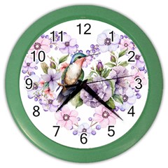 Hummingbird In Floral Heart Color Wall Clock by augustinet