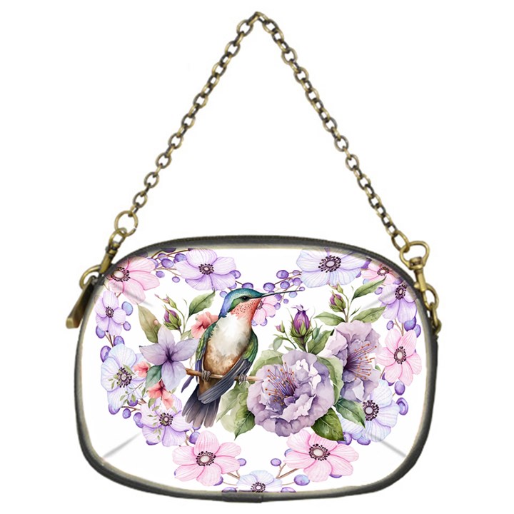 Hummingbird in floral heart Chain Purse (One Side)