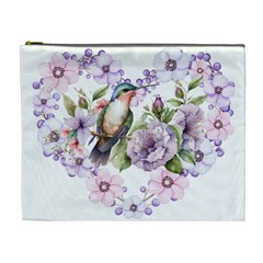 Hummingbird In Floral Heart Cosmetic Bag (xl) by augustinet