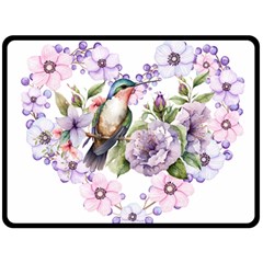 Hummingbird In Floral Heart One Side Fleece Blanket (large) by augustinet