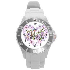 Hummingbird In Floral Heart Round Plastic Sport Watch (l) by augustinet