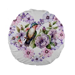 Hummingbird In Floral Heart Standard 15  Premium Round Cushions by augustinet