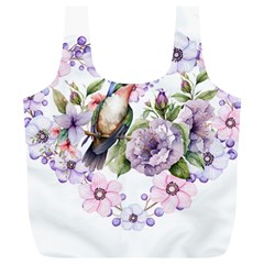 Hummingbird In Floral Heart Full Print Recycle Bag (xl) by augustinet