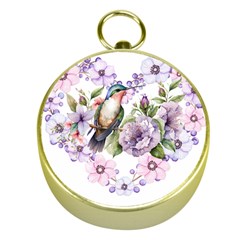 Hummingbird In Floral Heart Gold Compasses by augustinet