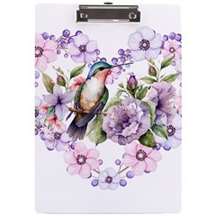 Hummingbird In Floral Heart A4 Acrylic Clipboard by augustinet