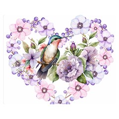 Hummingbird In Floral Heart One Side Premium Plush Fleece Blanket (medium) by augustinet