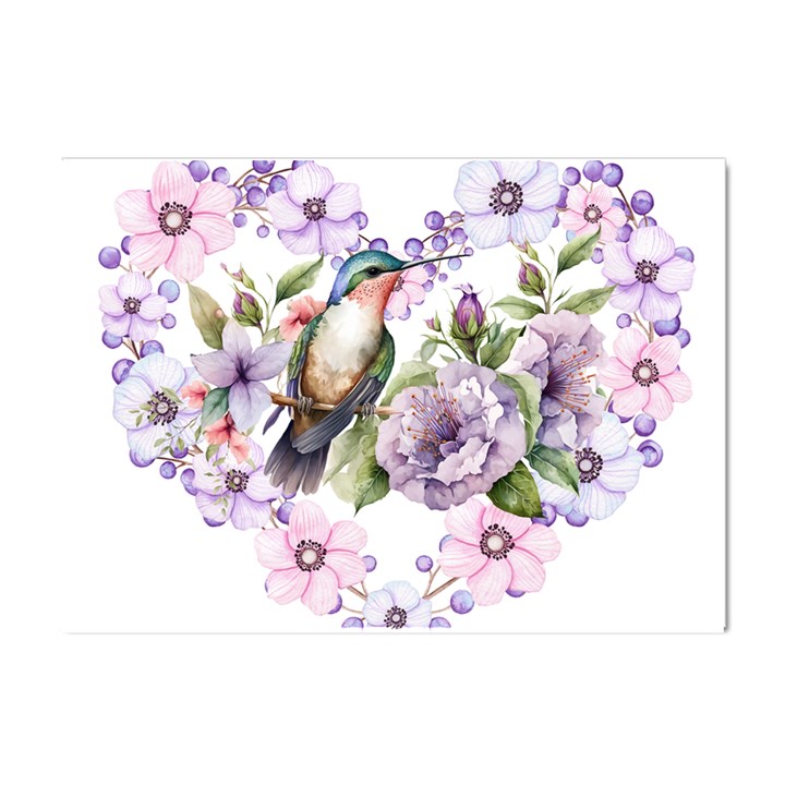 Hummingbird in floral heart Crystal Sticker (A4)