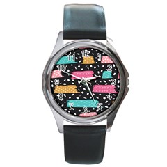 Art Pattern Design Wallpaper Background Print Patterns Round Metal Watch